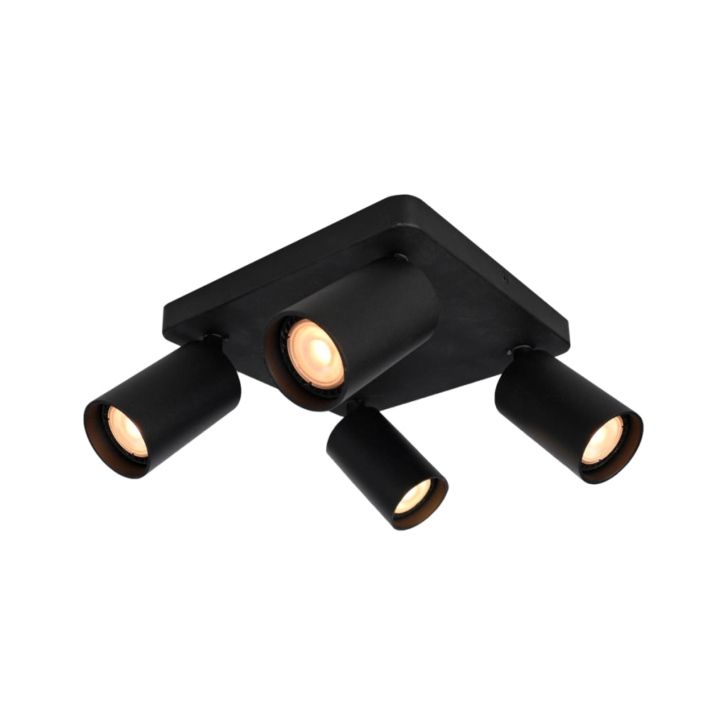 Plafoniera quadrata 24cm nera 4 spot GU10 Italux Nesto