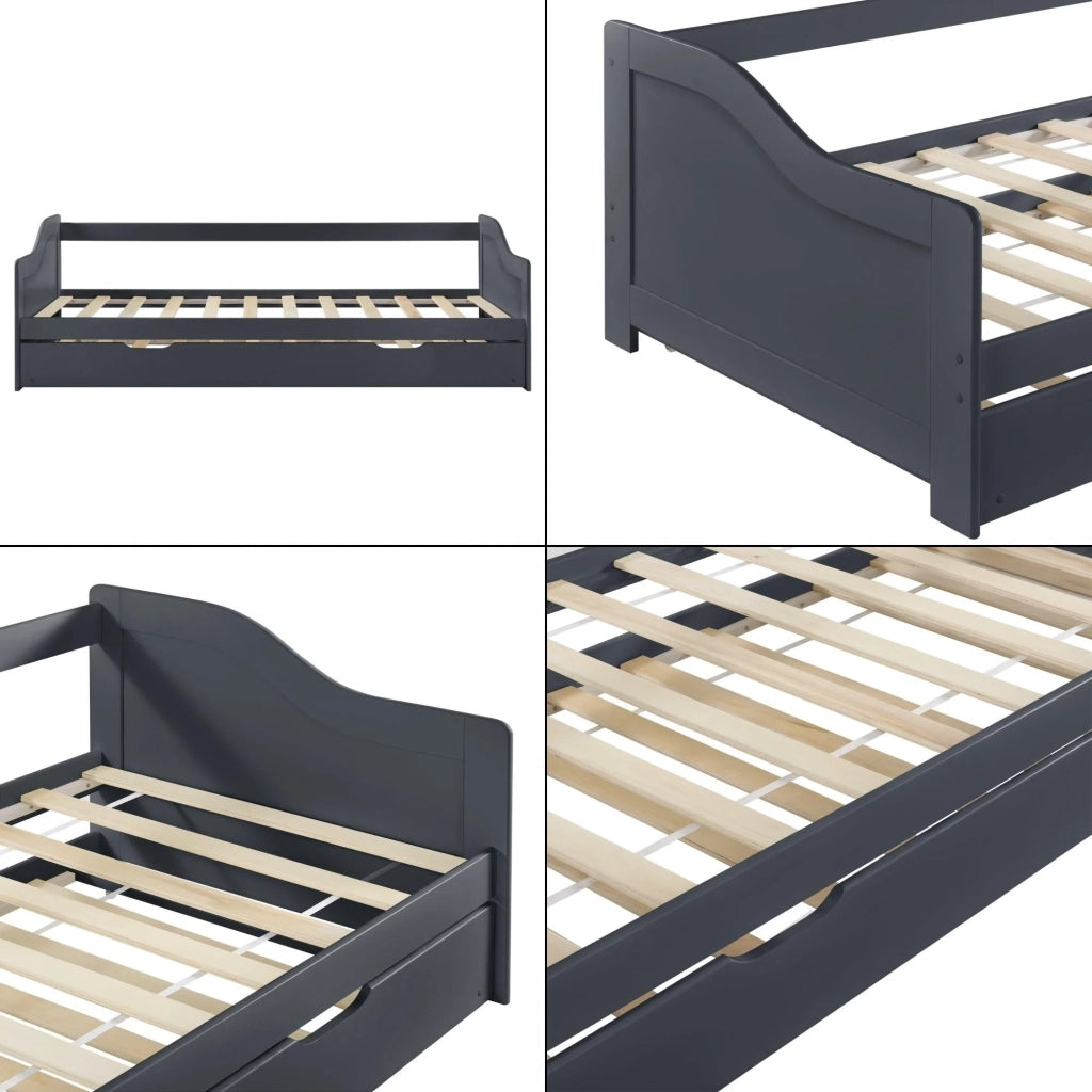 Divano letto trasformabile per 2 persone letto estraibile divano letto letto per gli ospiti struttura in pino rete a doghe in compensato grigio scuro 205x190,5x66cm 03_0001318