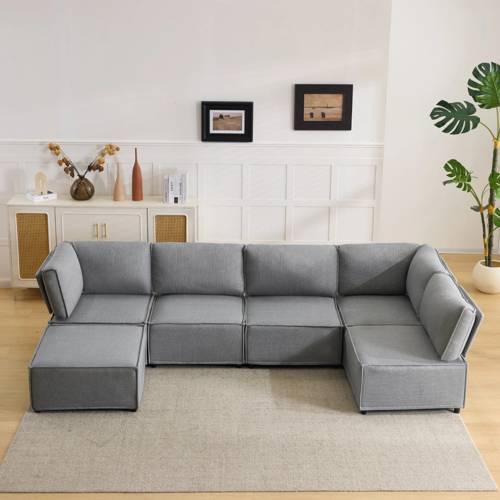 Divano modulare angolare - componibile con funzione letto - in tessuto grigio chiaro