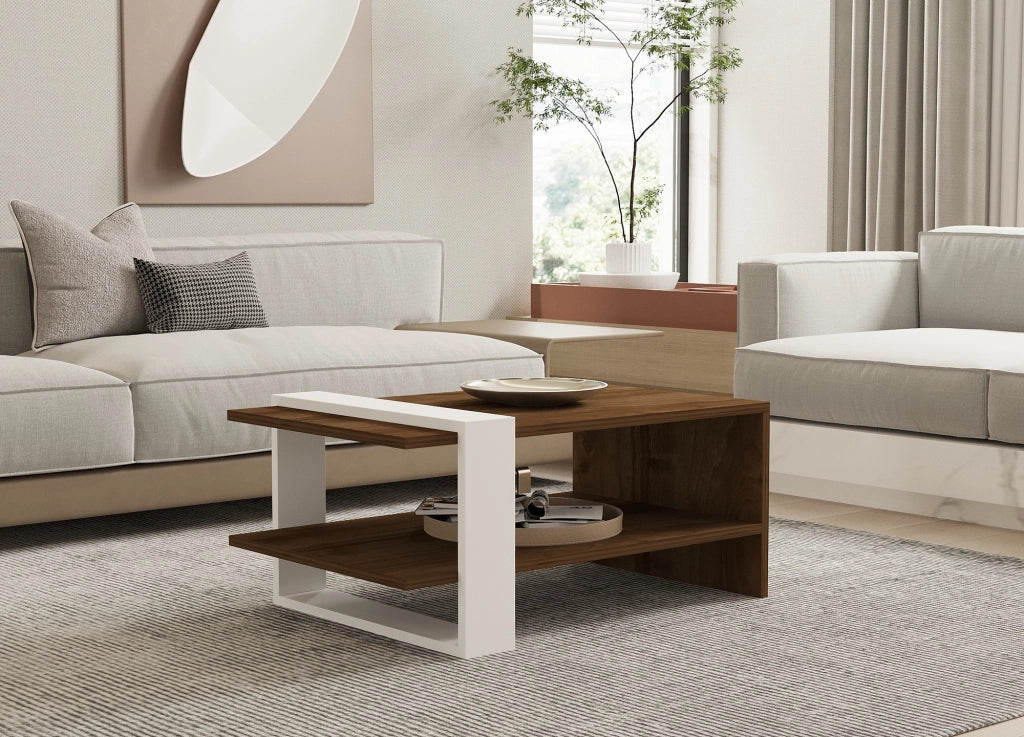 Tavolino in legno "Gaye" - 80 x 50 x 35 cm - Noce, Bianco