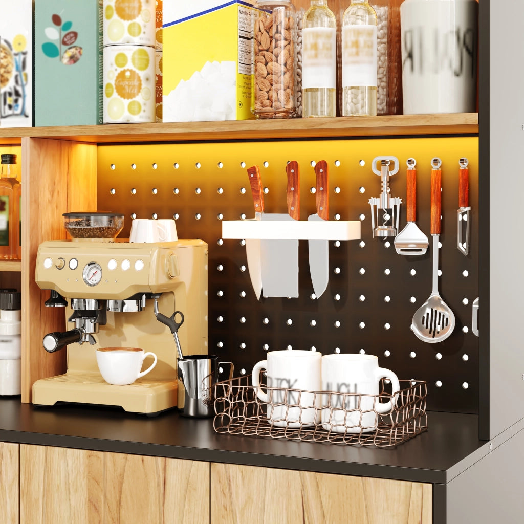 Mobile cucina 120x43x160 cm con LED RGB e prese in MDF naturale e nero