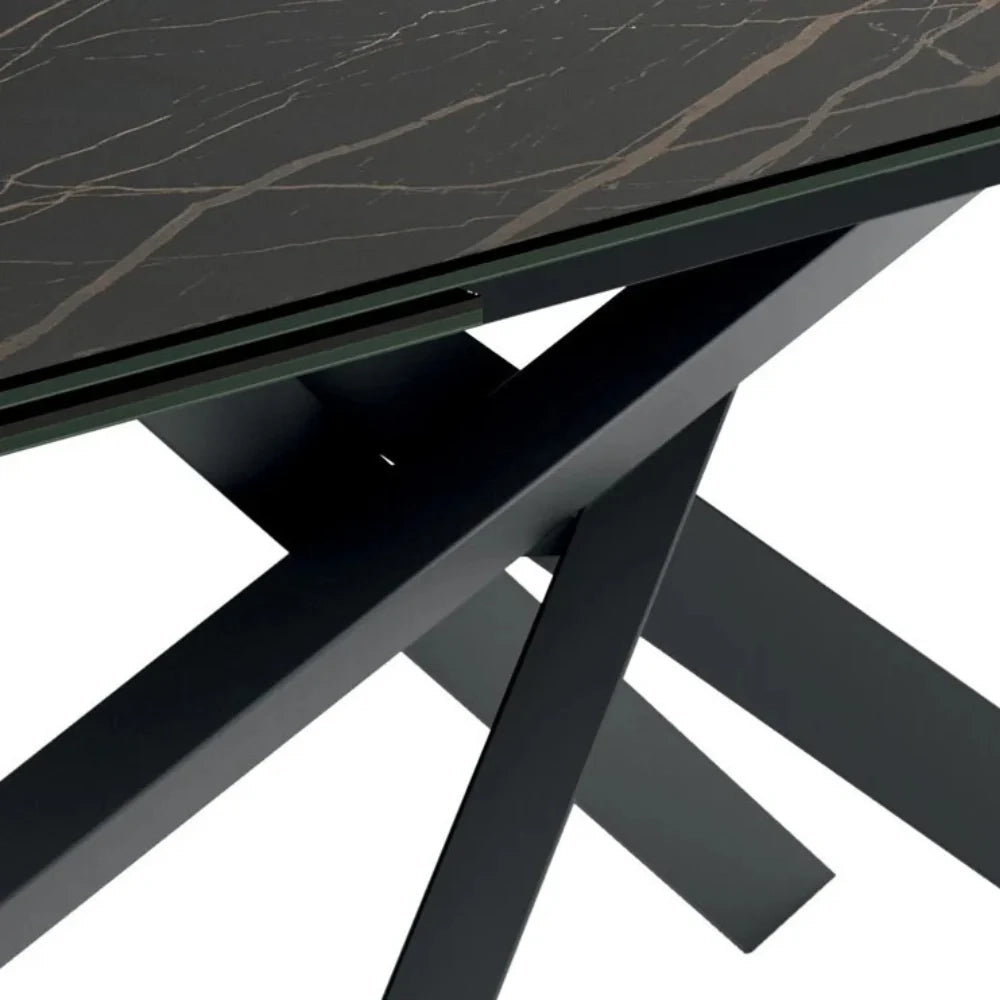 Tavolo da pranzo allungabile in ceramica su vetro effetto marmo portoro Axis 160-240x90 cm fino a 10 posti | Duzzle