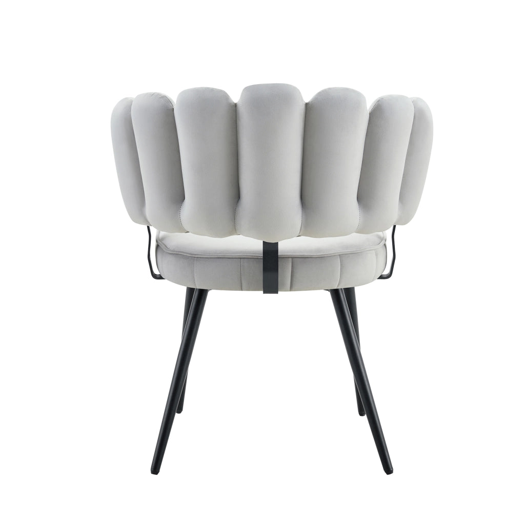Set 2 Sedie da Pranzo con Schienale Floreale ¨C MINIMAL ¨C Velluto Grigio Chiaro, Gambe in Metallo Nero