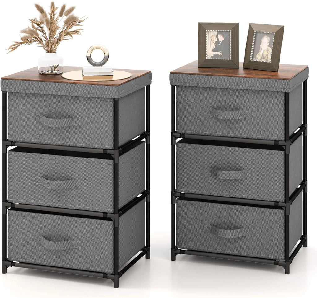 Cassettiera in Tessuto, Mobile con 3 Cassetti e Struttura Robusta in Metallo, Armadio per Camera da Letto, Soggiorno, Ingresso, 40 x 30 x 62 cm (Grigio 2 Pezzi)
