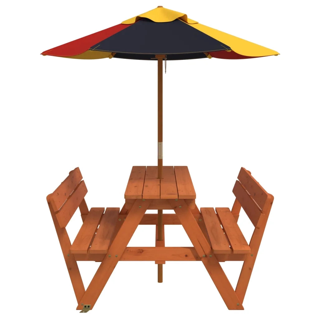 Tavolo da Picnic per 4 Bambini con Ombrellone Legno di Abete 3281619
