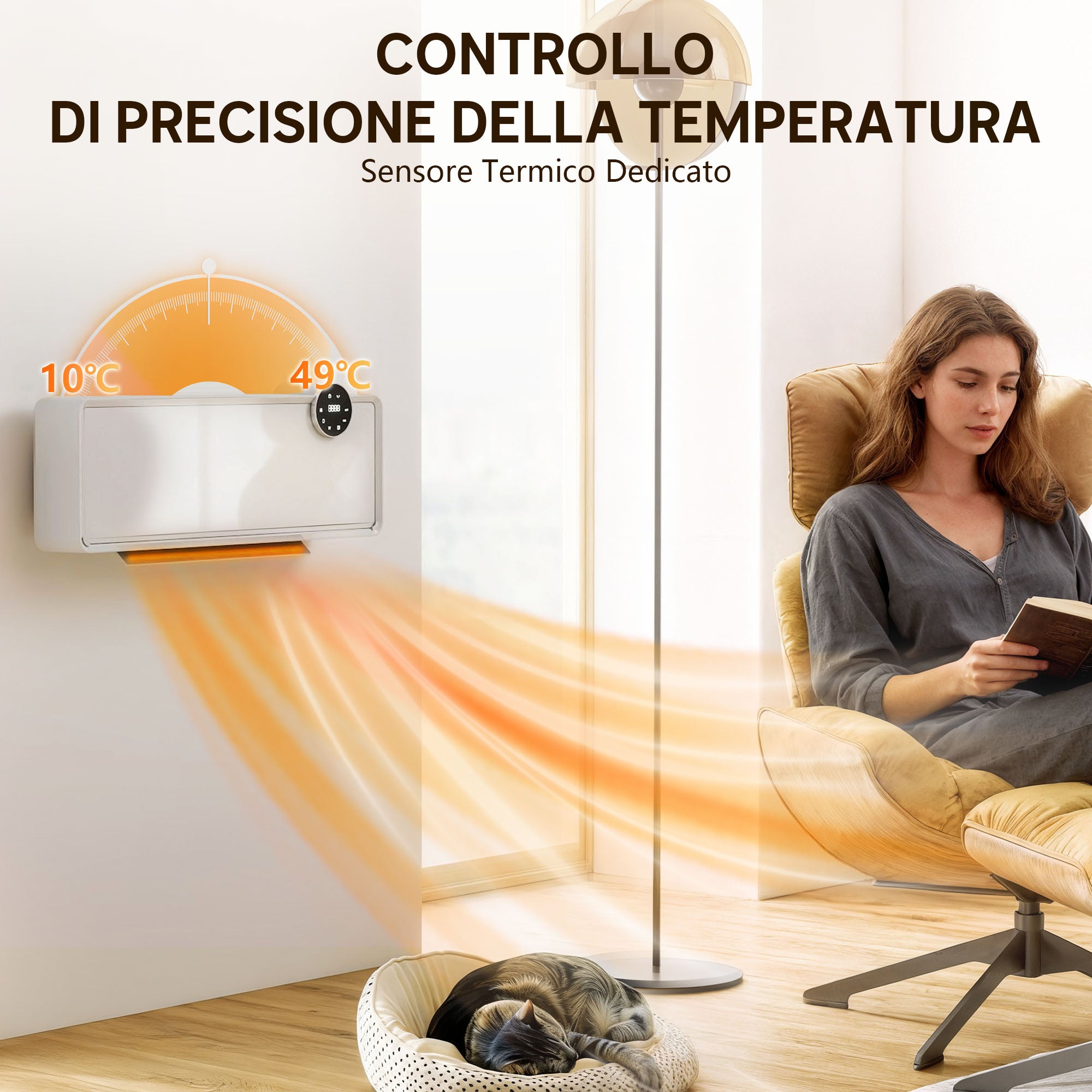 Stufa Elettrica Ceramica PTC 2000W a Parete con 3 Modalità Riscaldamento Regolabile Timer e Telecomando Bianco