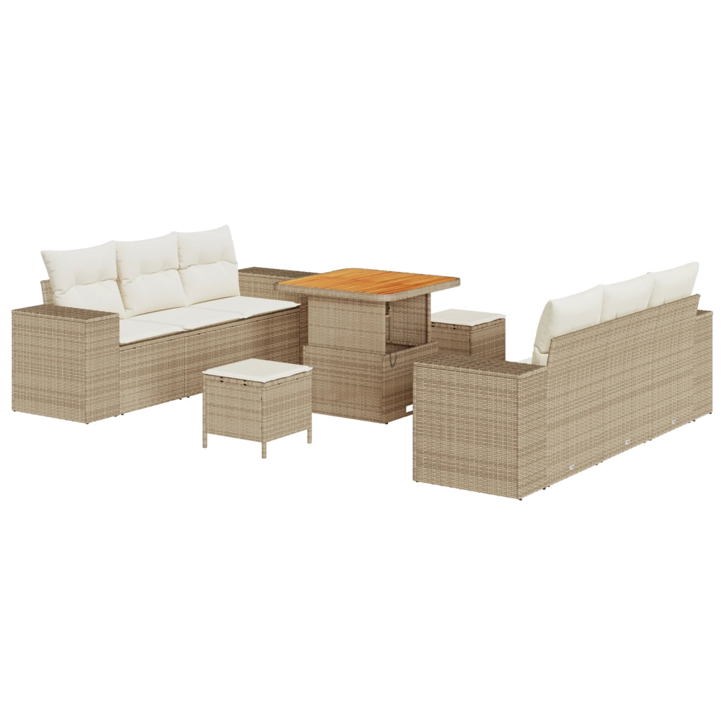 Set di divani da giardino  da 9 pezzi con cuscini Beige Rattan Pollo Acacia