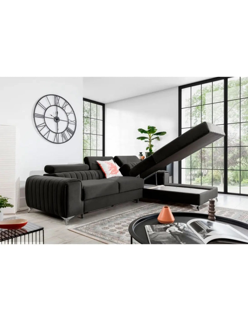 Divano ad angolo destro Grigio scuro convertibile 3 posti JAYSON grande comfort