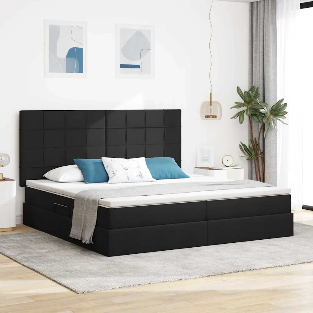 Letto con contenitore e materasso Nero 200 x 200 cm Poliestere