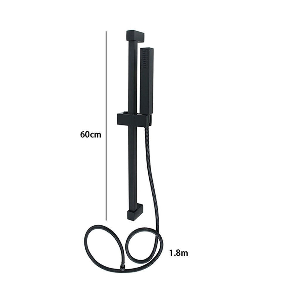 Trade Shop - Saliscendi 60cm Doccia Nero Con Doccino Soffione Quadrato Bagno 87495 Tubo 180cm -