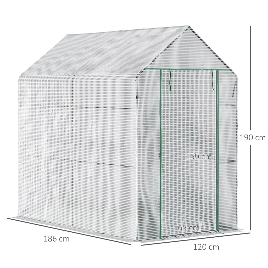 EasyComfort Serra a Casetta con Rivestimento in PE, Porta a Cerniera e 4 Ripiani, 186x120x190cm, Bianco