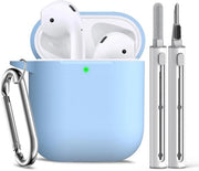 Case in silicone morbido per AirPods 1°/2° generazione con chiave appesa e penna per pulizia - Sky Blue, ideale per uomini e donne