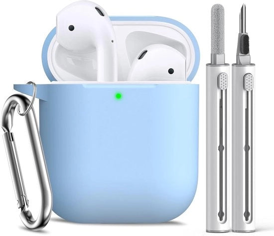 Case in silicone morbido per AirPods 1°/2° generazione con chiave appesa e penna per pulizia - Sky Blue, ideale per uomini e donne