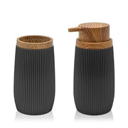Set accessori bagno con dispenser e portaspazzolini nero cannettato ed effetto legno Blob