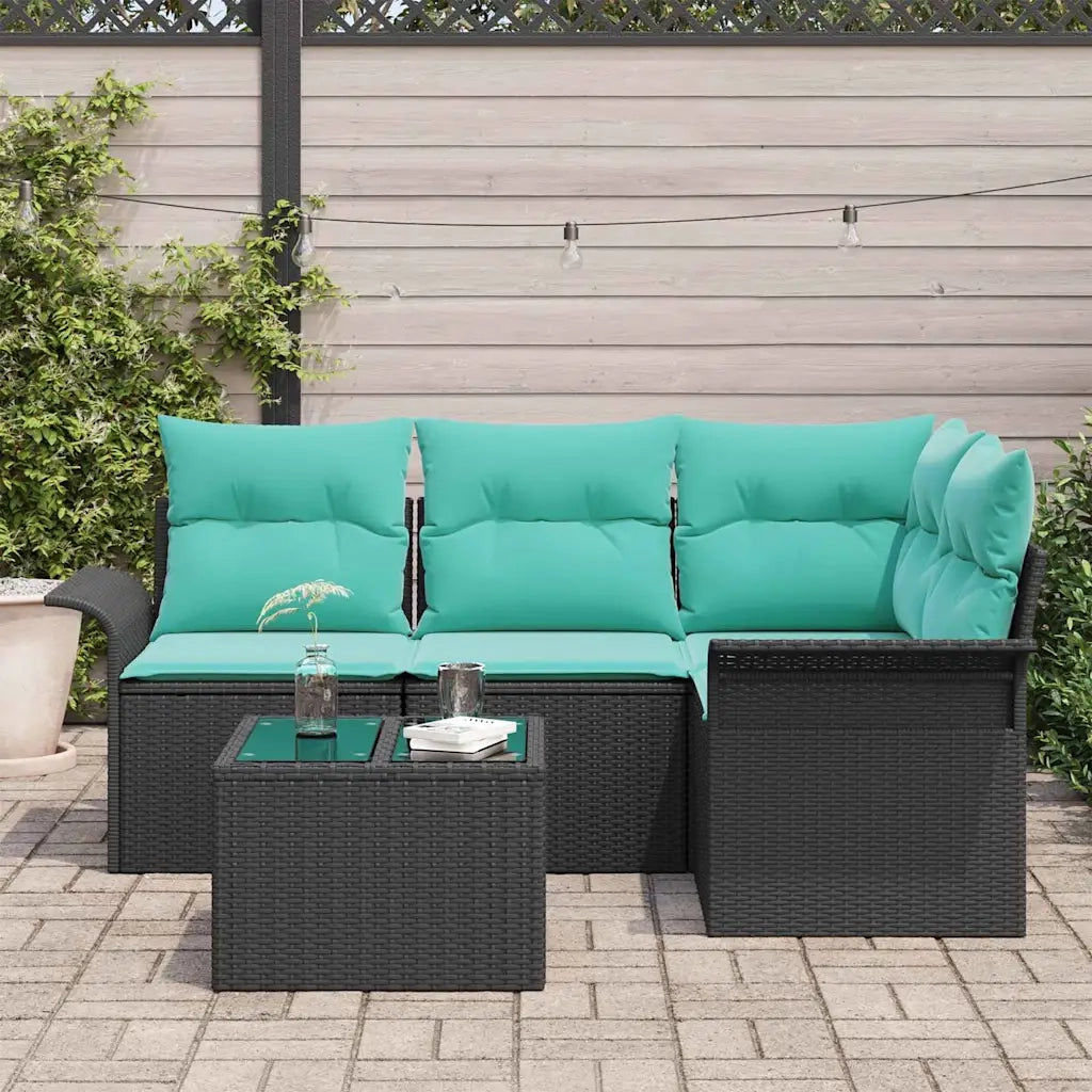 Set Divano da Giardino con cuscino 5 pcs Nero polyrattan
