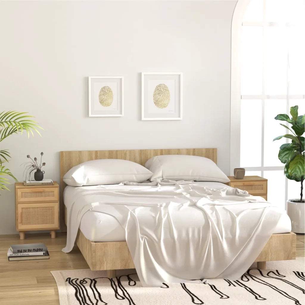 Comodino Marrone in Legno Massello di Pino e Rattan Naturalecod mxl 125913