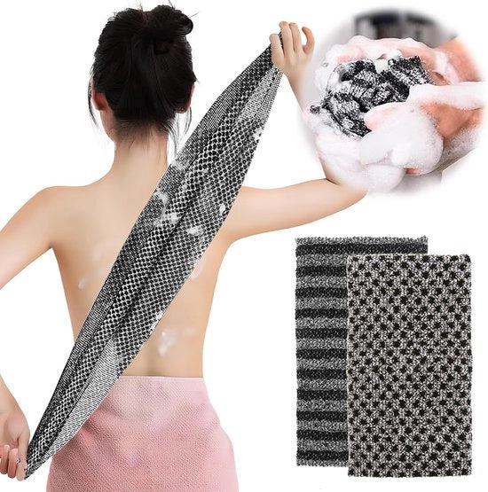 Pacchetto con 2 spazzole per la schiena, per l'esfoliazione, cura efficace della pelle, ideale per l'uso durante la doccia e perfetto per lo spazzolamento della schiena per una pelle pulita e liscia, facile da usare per uomini e donne.
