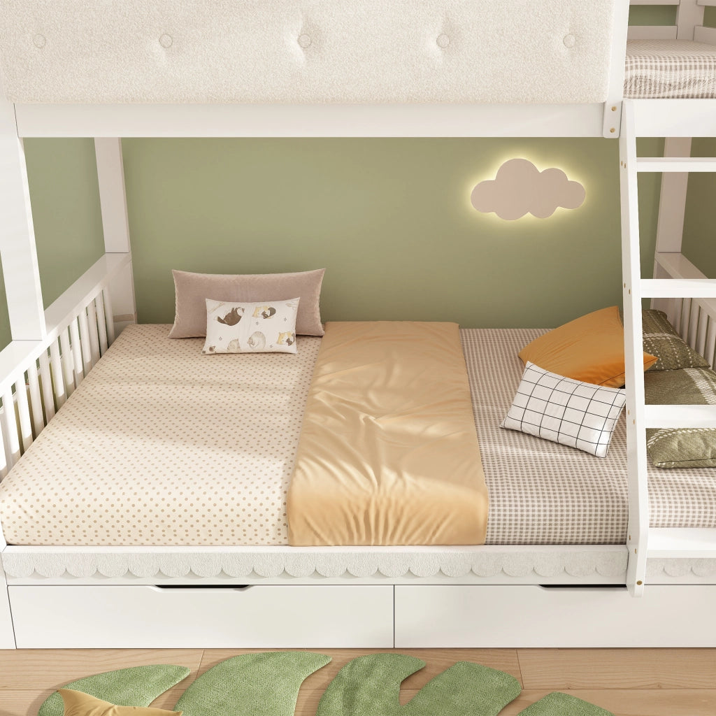 Letto a Castello 90 x 200 e 140 x 200 cm; Letto 3 Posti con Cassetti e Portariviste