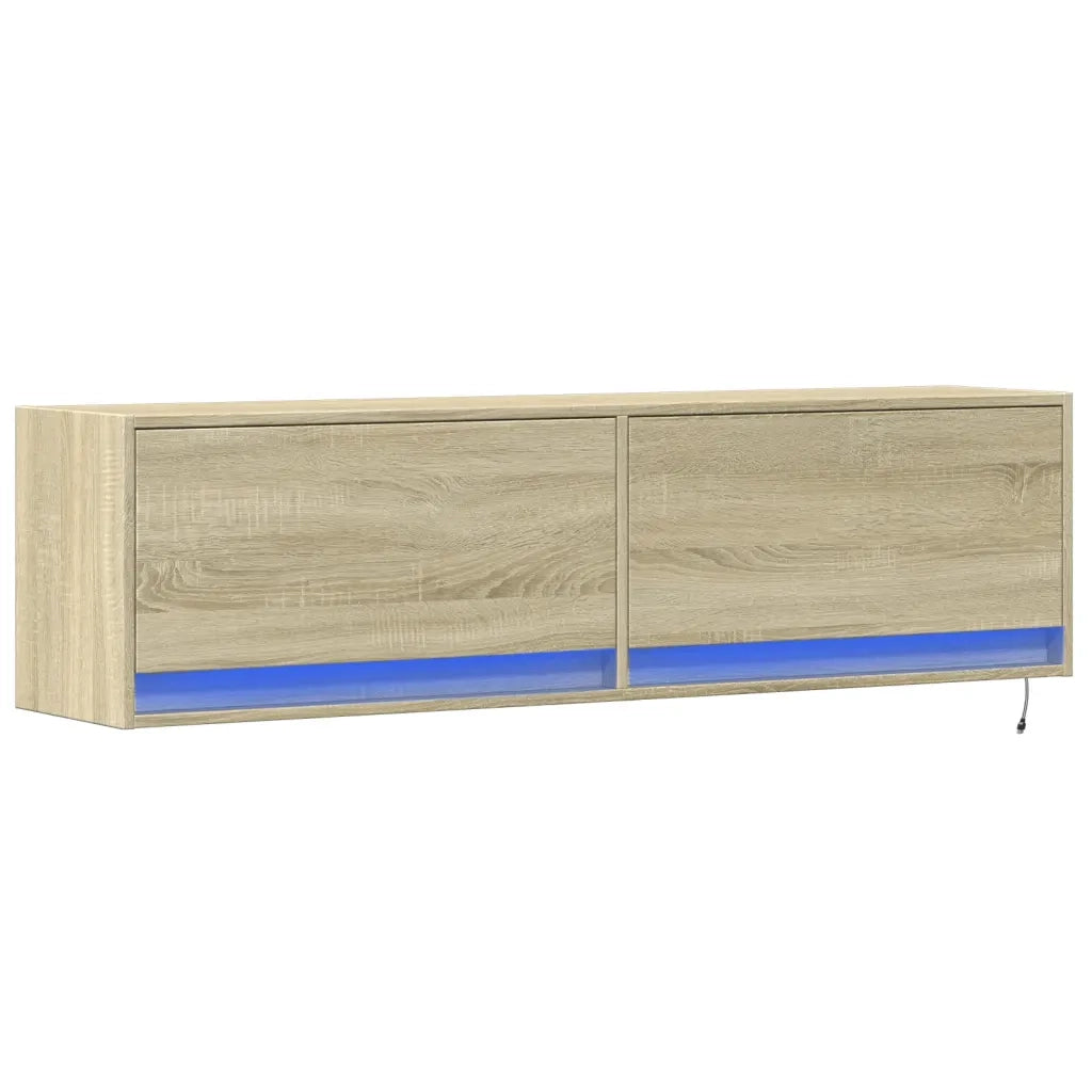 Mobile TV a Parete con Luci LED Rovere Sonoma 140x31x38 cm