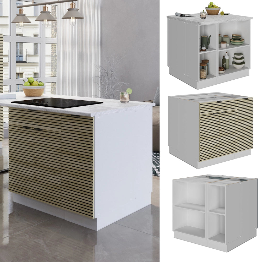 Isola cucina Fame-Line Pannello in quercia/Bianco 90 cm con cassetto, senza piano di lavoro Vicco