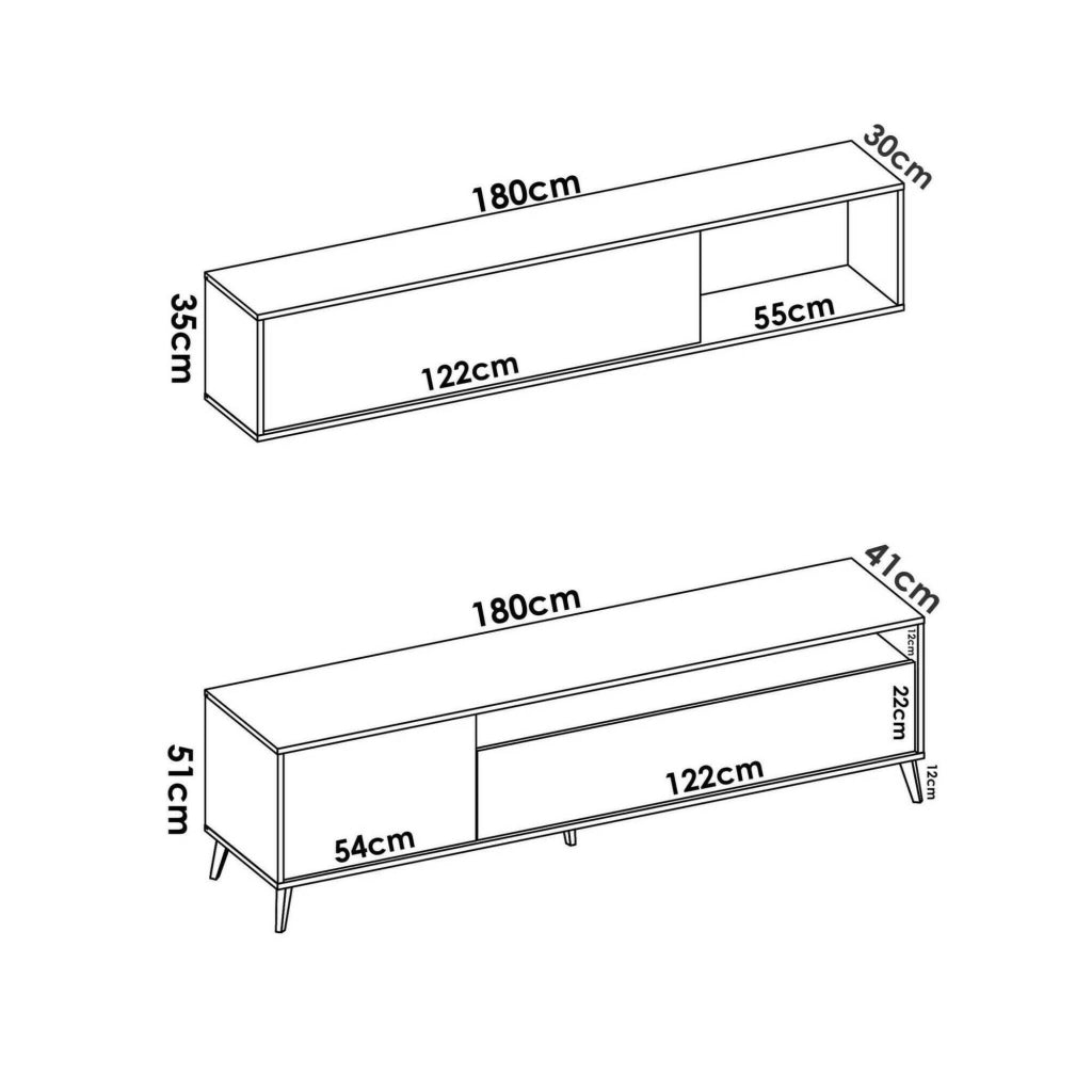 Parete attrezzata Arusha, Composizione soggiorno, Mobile salotto multiuso, Armadio porta TV, 180x41 h180 cm, Bianco e Rovere