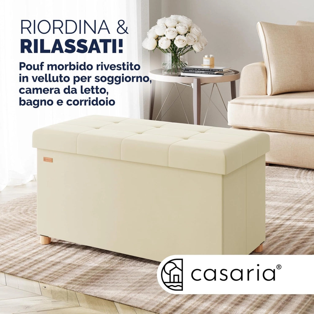 ® Panca Contenitore in Velluto con Piedini Cassapanca 76 cm Carico Max 300kg Pouf Baule Portaoggetti Soggiorno Camera da Letto Corridoio