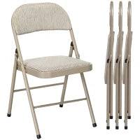 Set di 4 Sedie Pieghevoli con Seduta Imbottita in poliestere e Struttura in Acciaio, Beige