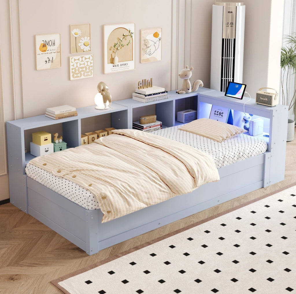 Letto singolo multifunzione 90x200 cm con LED e vani