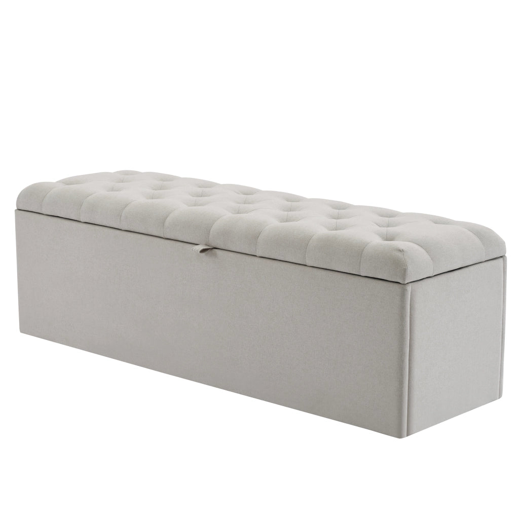Panca Contenitore con Seduta Imbottita; Grande Capacità; Design Europeo Elegante; in Lino Grigio Chiaro