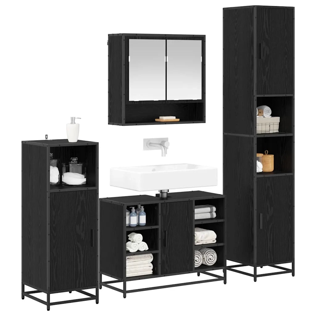 Set di mobili per il bagno 4 pcs Rovere Nero Legno multistrato
