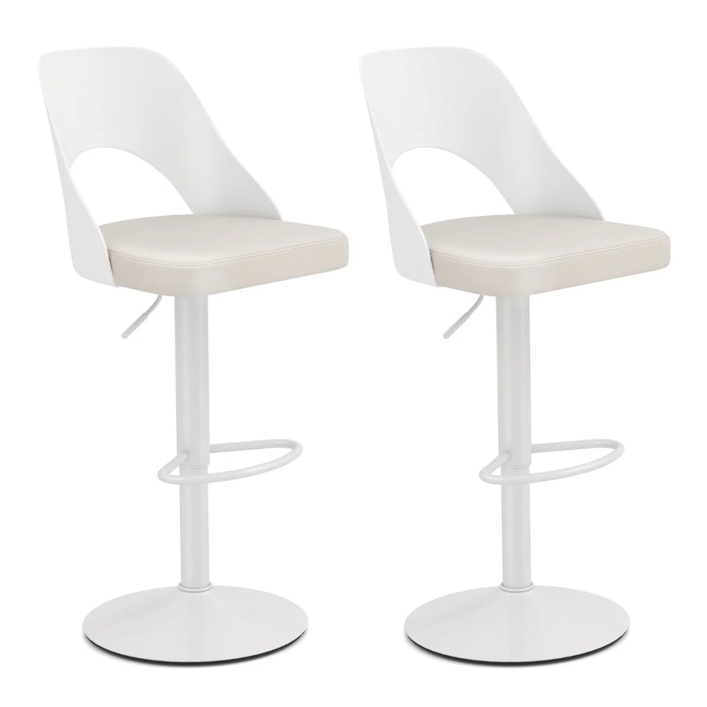 Set di 2 sgabelli da bar girevoli altezza regolabile 44 x 50 x 91-111 cm comfort ergonomico stile contemporaneo similpelle bianca 20_0012543