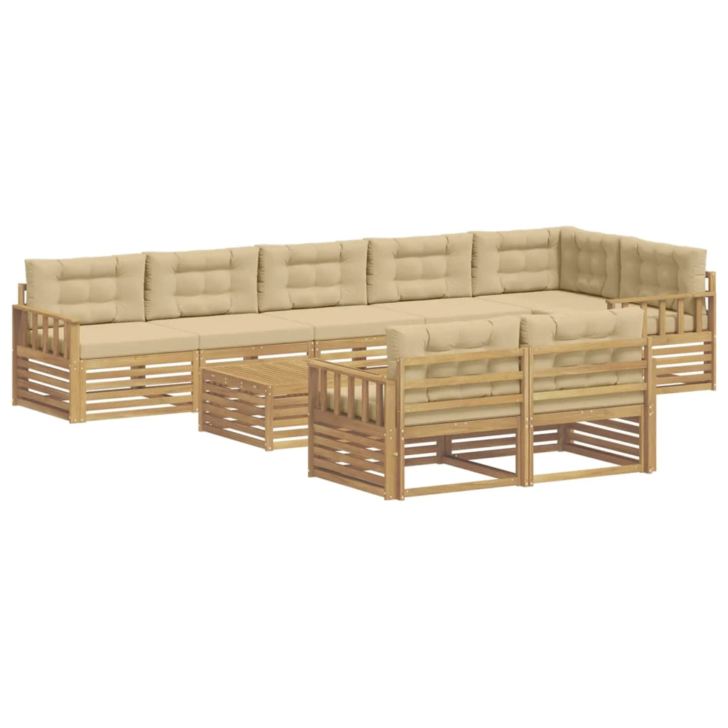 Set di divani da esterno 9 pcs Bianco e Beige Poliestere