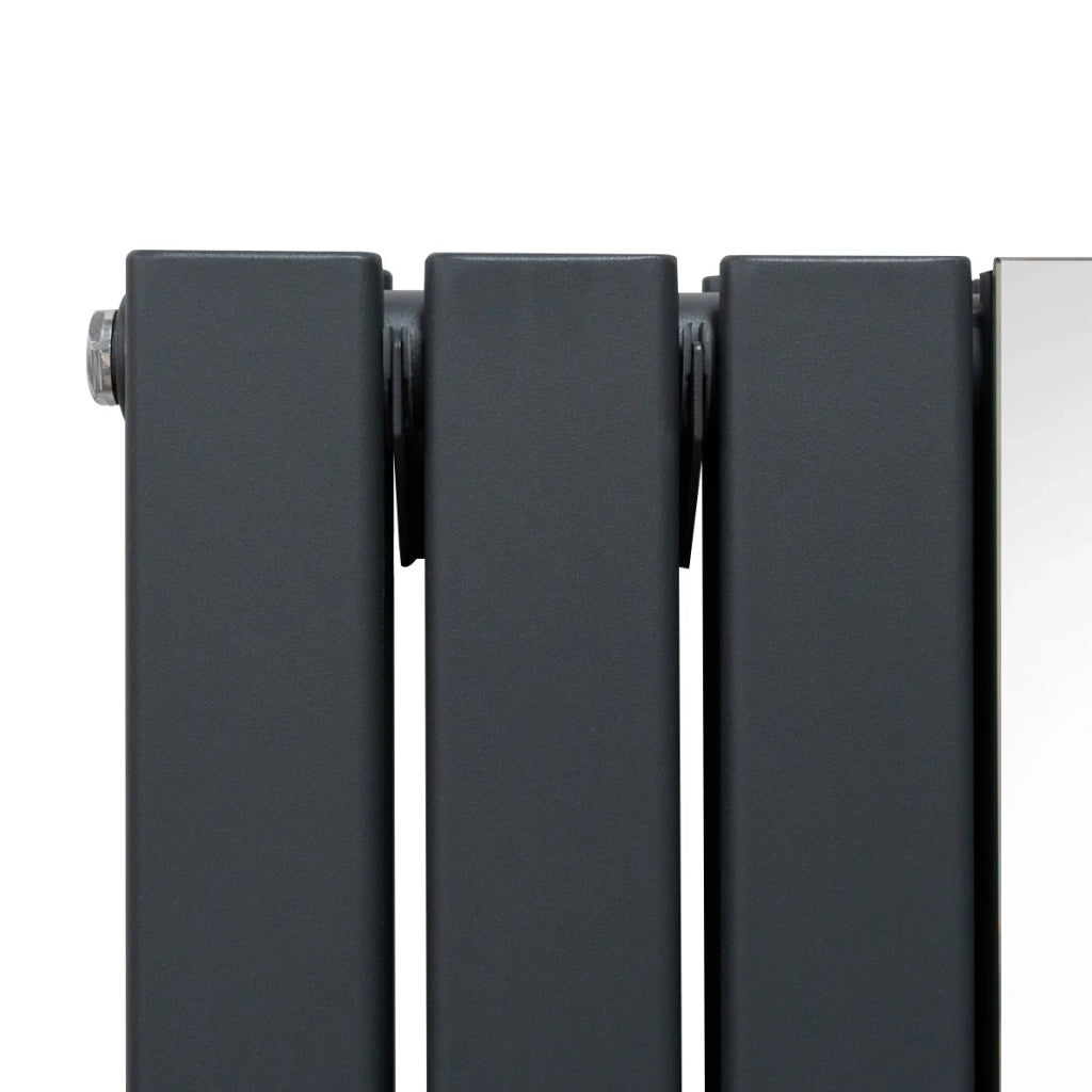 Radiatore a specchio a pannello piatto e valvole TRV cromate Grigio antracite 1800 mm x 565 mm