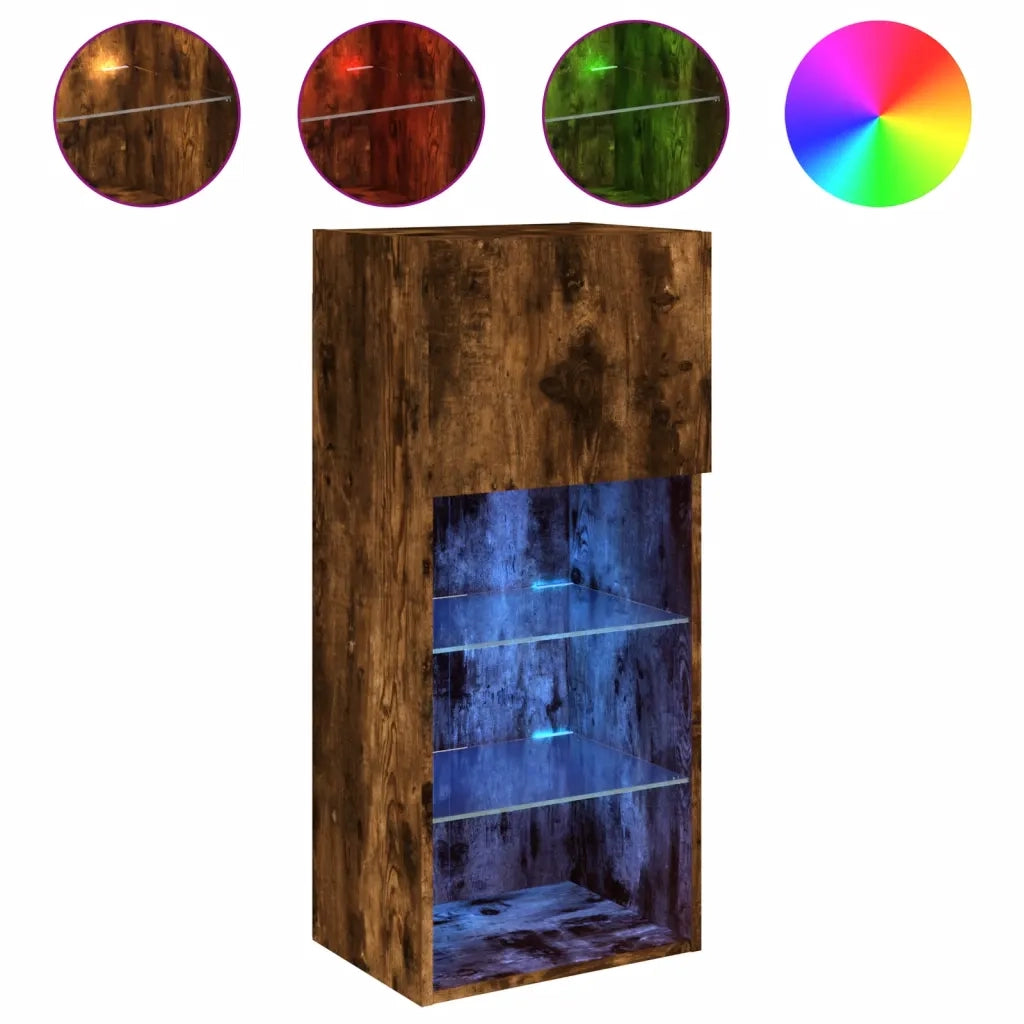 Mobile TV con Luci LED Rovere Fumo 40,5x30x90 cm 837051
