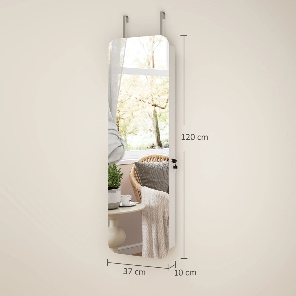 Specchiera Portagioie con Specchio Illuminato e Serratura ¨C zephmum ¨C Bianco 37x10x120 cm