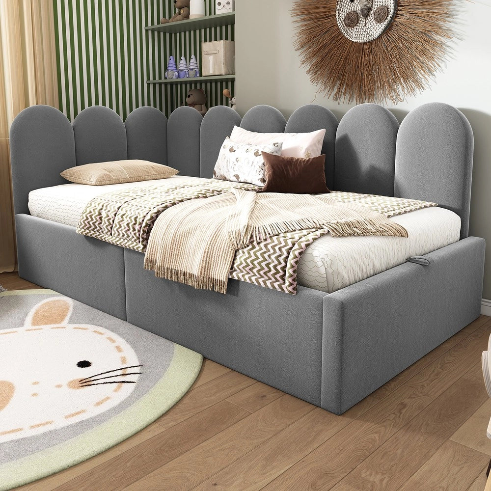 Letto Imbottito Contenitore 90x190 con Rete a Doghe ¨C MINIMAL ¨C Velluto Grigio