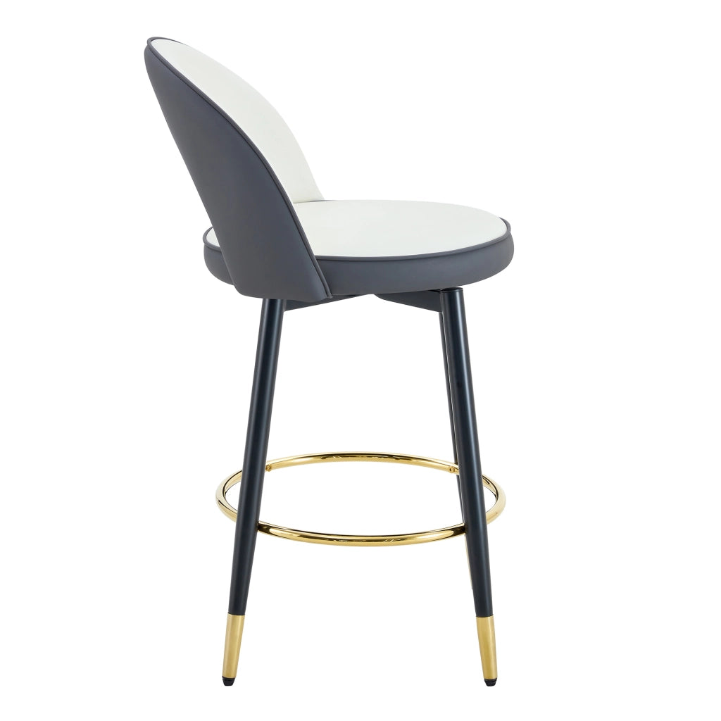 Sgabello da Bar Girevole 360° con Schienale Ajouré, Gambe in Metallo, in PU, Grigio Scuro e Bianco