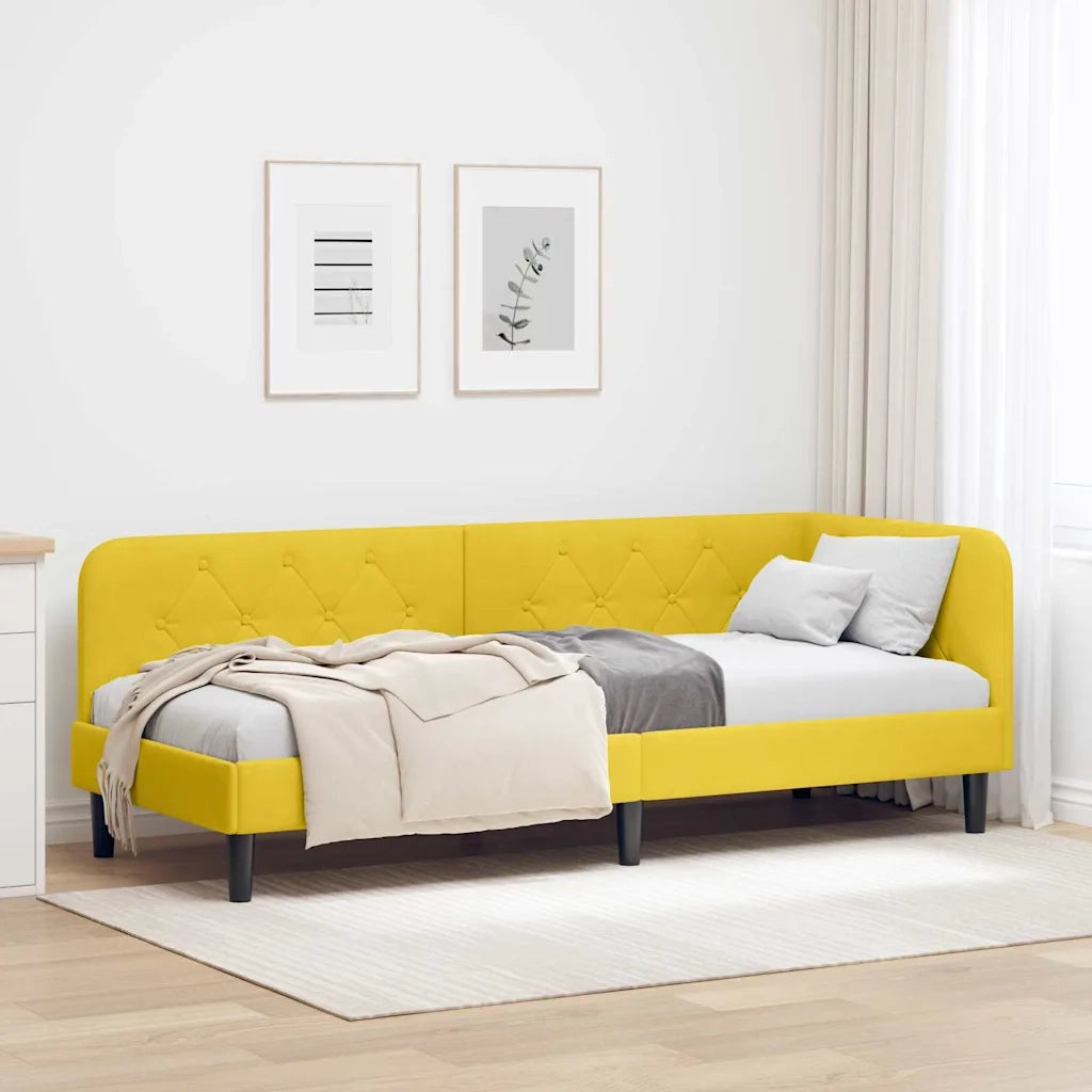 Letto singolo | Letto per adulti | Cornice del letto ad angolo Giallo 80 x 200 cm Velluto
