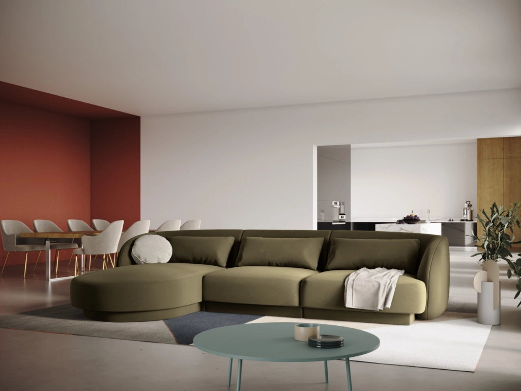 Cosmopolitan Design - Divano angolare sinistro "Tulum" 4 posti in velluto verde 
