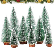 Albero di Natale Mini Finto Neve - Decorazione da Tavola - 3 Pezzi - Base in Legno - Sostenibile - 10/16/20 cm - Albero di Natale da Tavola