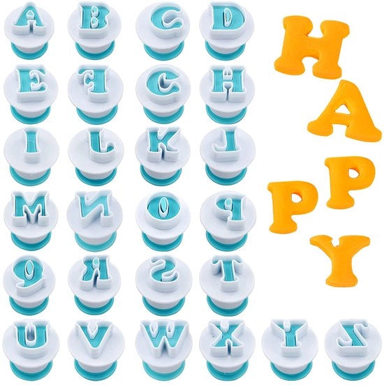 26 pezzi di forma a biscotto, lettere di zucchero, attrezzature per decorare torte di fondant, stampi per biscotti in rilievo per matrimoni, compleanni, Natale, baby shower, feste e decorazione di torte.