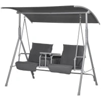 Dondolo 2 Posti con Tavolino e Portabicchieri, in Metallo e Poliestere, 175x110x165 cm, Grigio