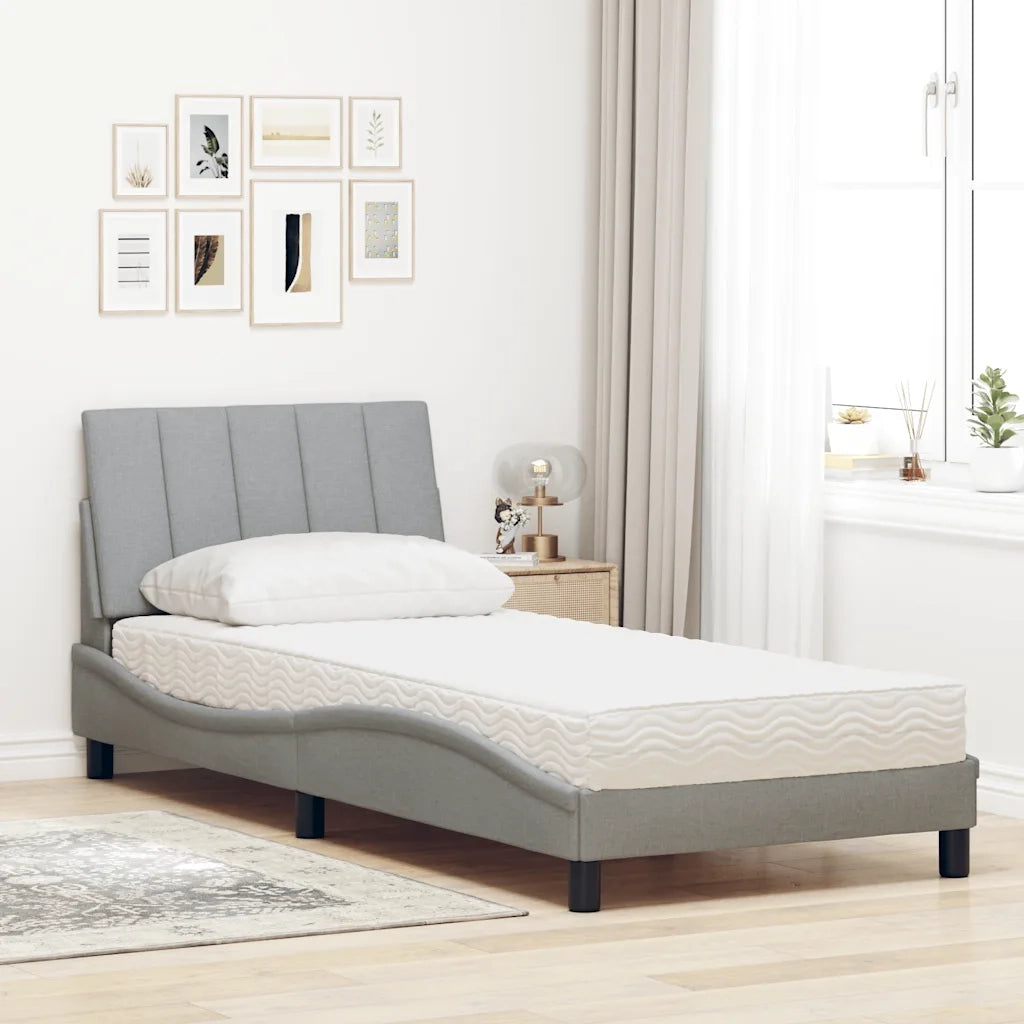 Letto con Materasso Hanko Grigio Chiaro 90x200 cm in Tessuto 3310503