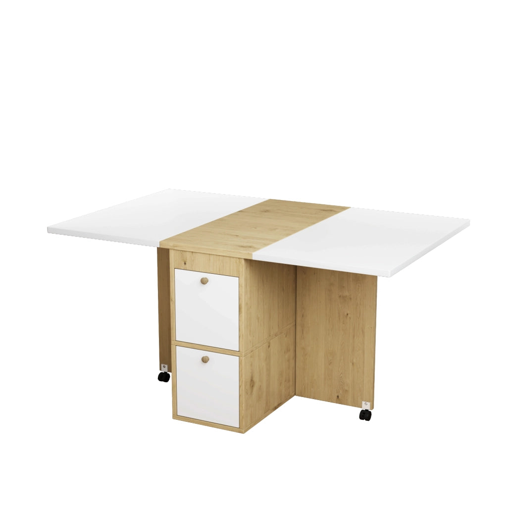 Set tavolo da pranzo pieghevole con 4 sedie, 120×80×75 cm, bianco e rovere