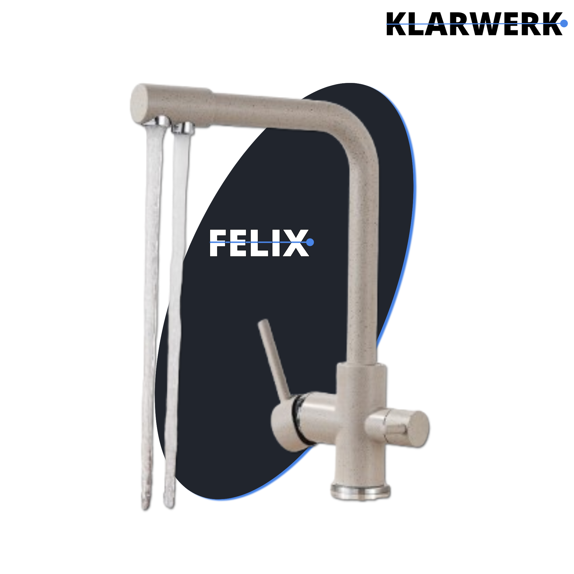 FELIX | Rubinetto per acqua potabile a 3 vie color beige sabbia | miscelatore da cucina ad osmosi in acciaio inossidabile | Filtro 3 connessioni
