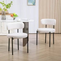 Set da 2 Sedie da Pranzo, Imbottitura in Fleece, Sedie con Sedile Imbottito, Gambe in Metallo, Bianco Crema