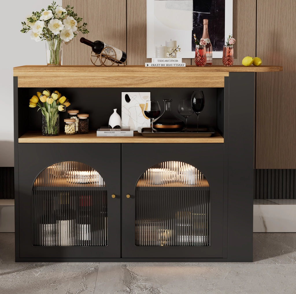 Tavolo bar allungabile e girevole 360° 138-193x39x105 cm con LED; nero