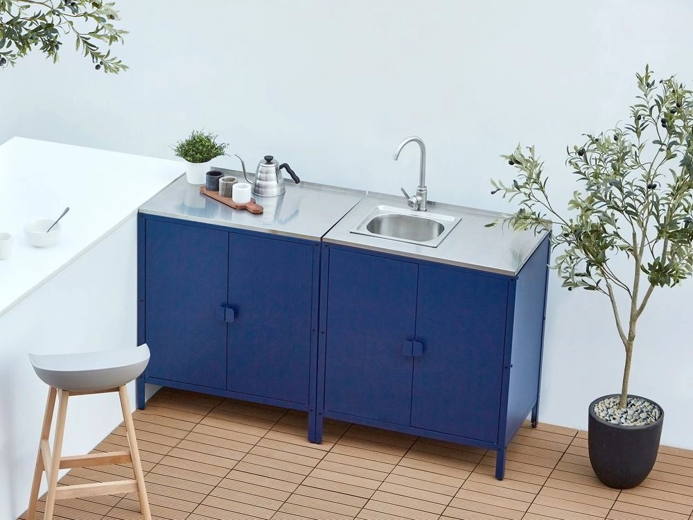 Armadietto da giardino in acciaio inox di colore blu con 2 ante giardino cucina esterno
