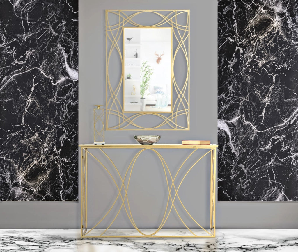 Consolle in metallo e vetro 120x40x80cm Exy Oro