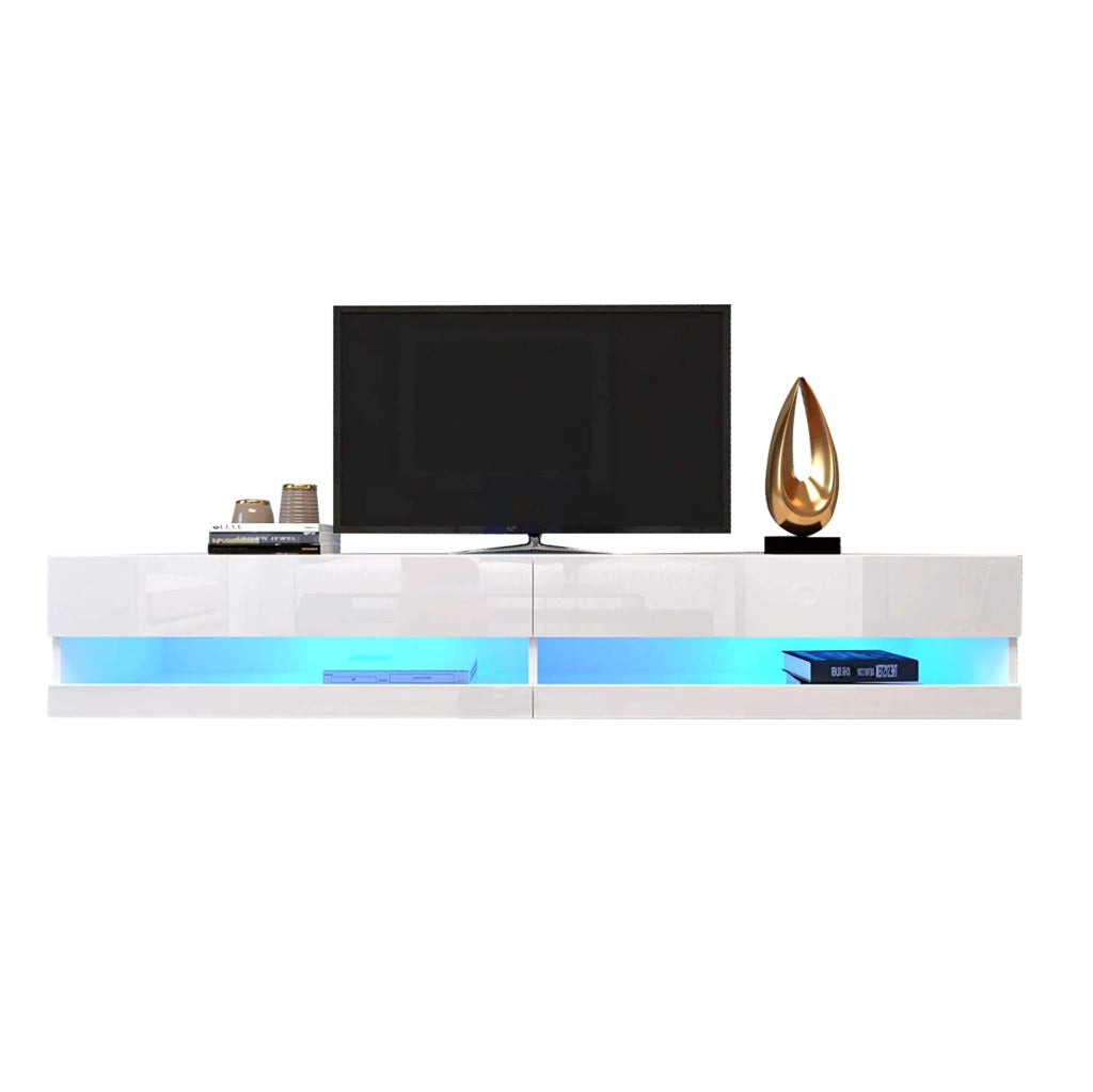Mobile TV sospeso con illuminazione a LED e finitura bianca lucida